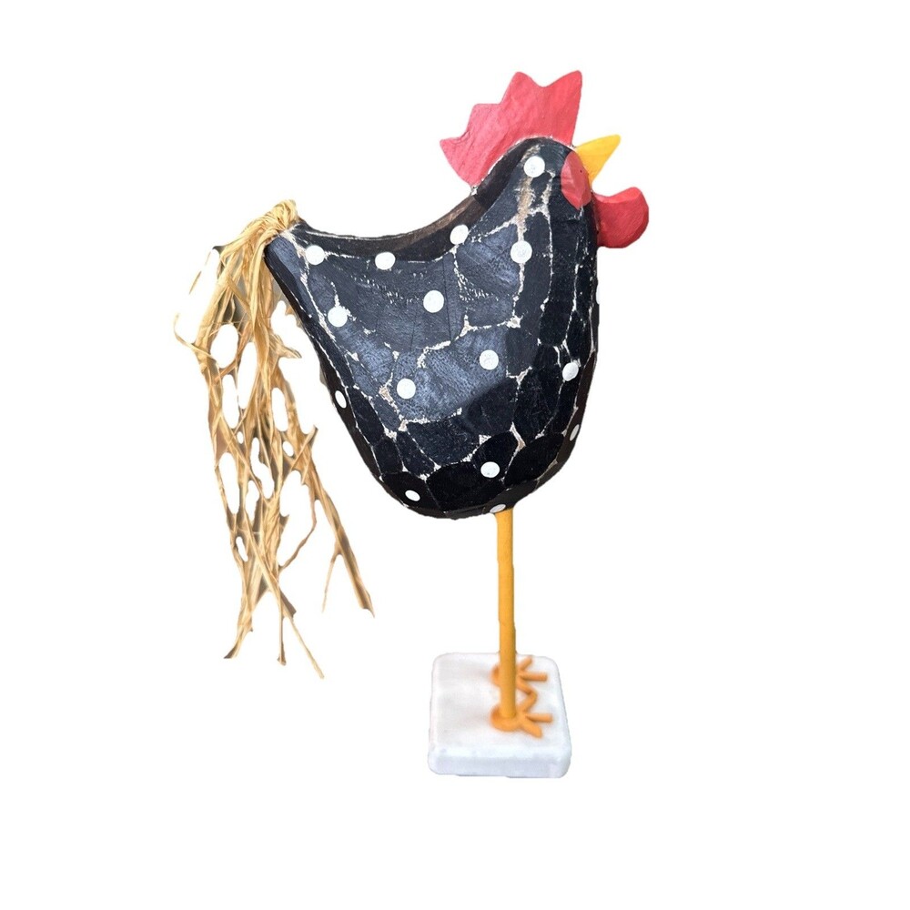 Rustic Polka Dot Rooster Figurine 10.5 Inches